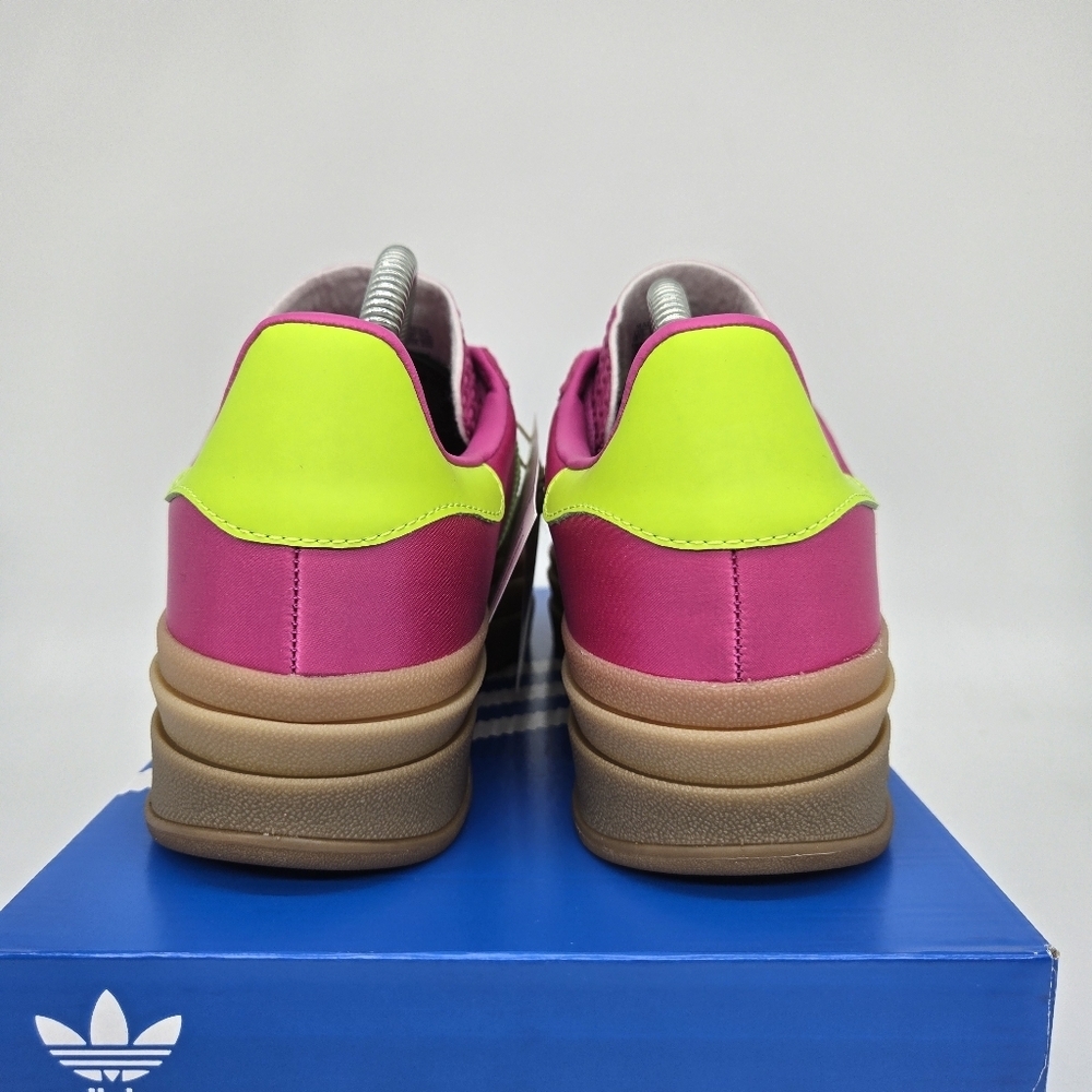 New Adidas Gazelle Bold Lucid Fuchsia Solar Slime Satin Women's Shoes Size 9.5 - Picture 4 of 8